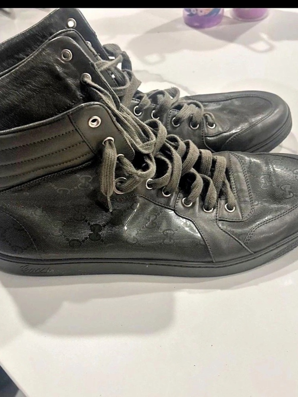 Gucci GG Embossed High-Top Sneaker Men's Black Sneakers size US 14.5